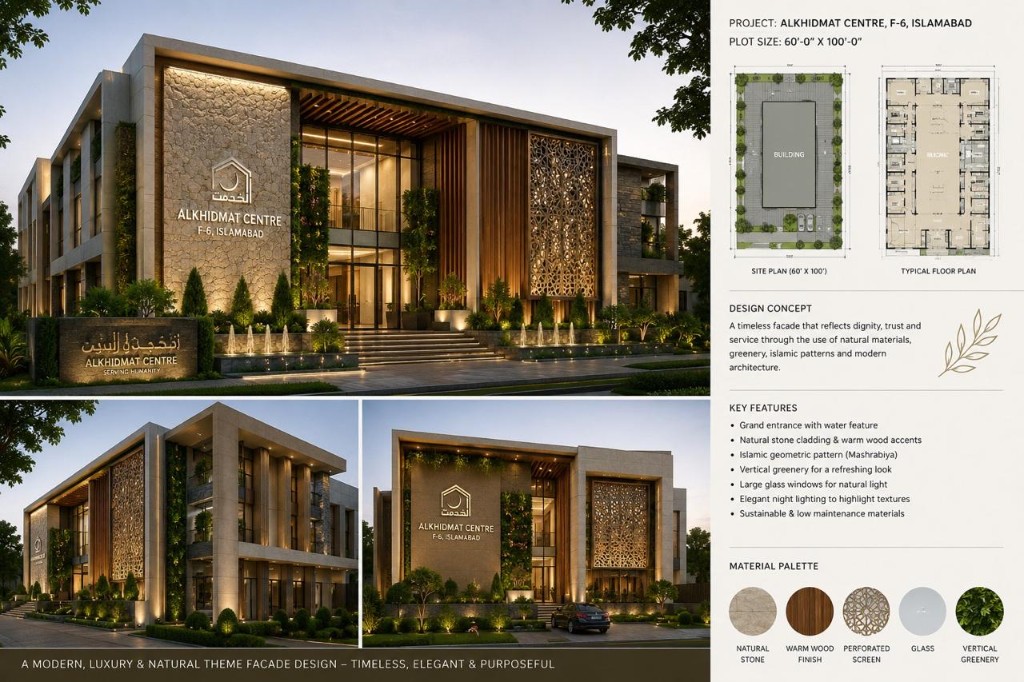 Serena Estate proposed architectural presentation board — Alkhidmat Centre F-6 Islamabad